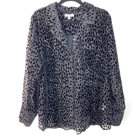 Good American Sheer Bliss Velvet Burnout Blouse Womens Size 6 Relaxed Fit Black - Picture 10 of 11